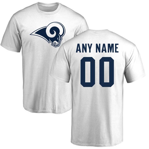 Men Los Angeles Rams NFL Pro Line White Custom Name and Number Logo T-Shirt->nfl t-shirts->Sports Accessory